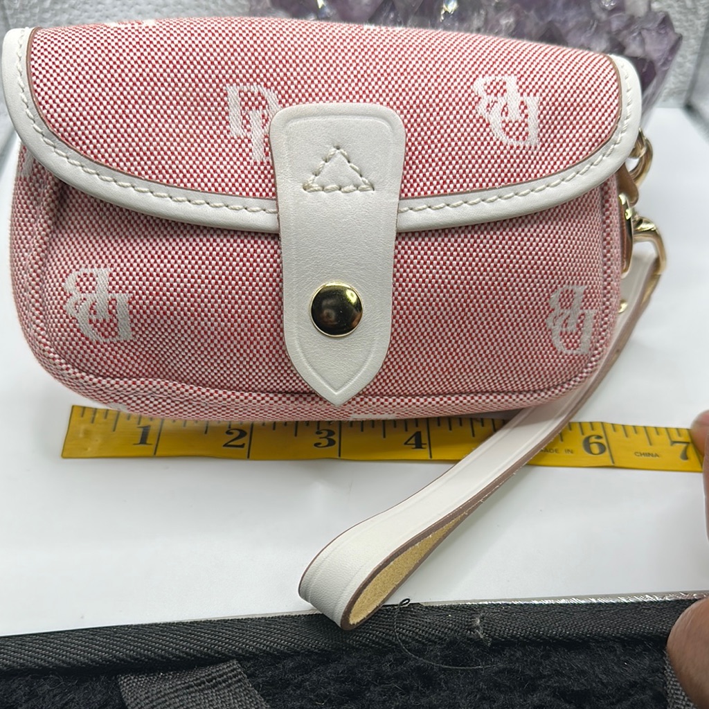 Dooney & Bourke Pink And White Monogram Clutch With Wrist Strap